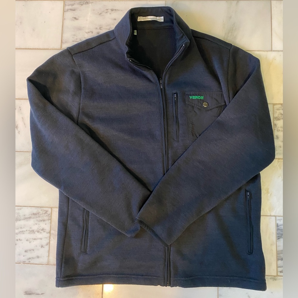 Criquet Black Sweater Fleece Jacket Size Large With Verde Logo Great Condition